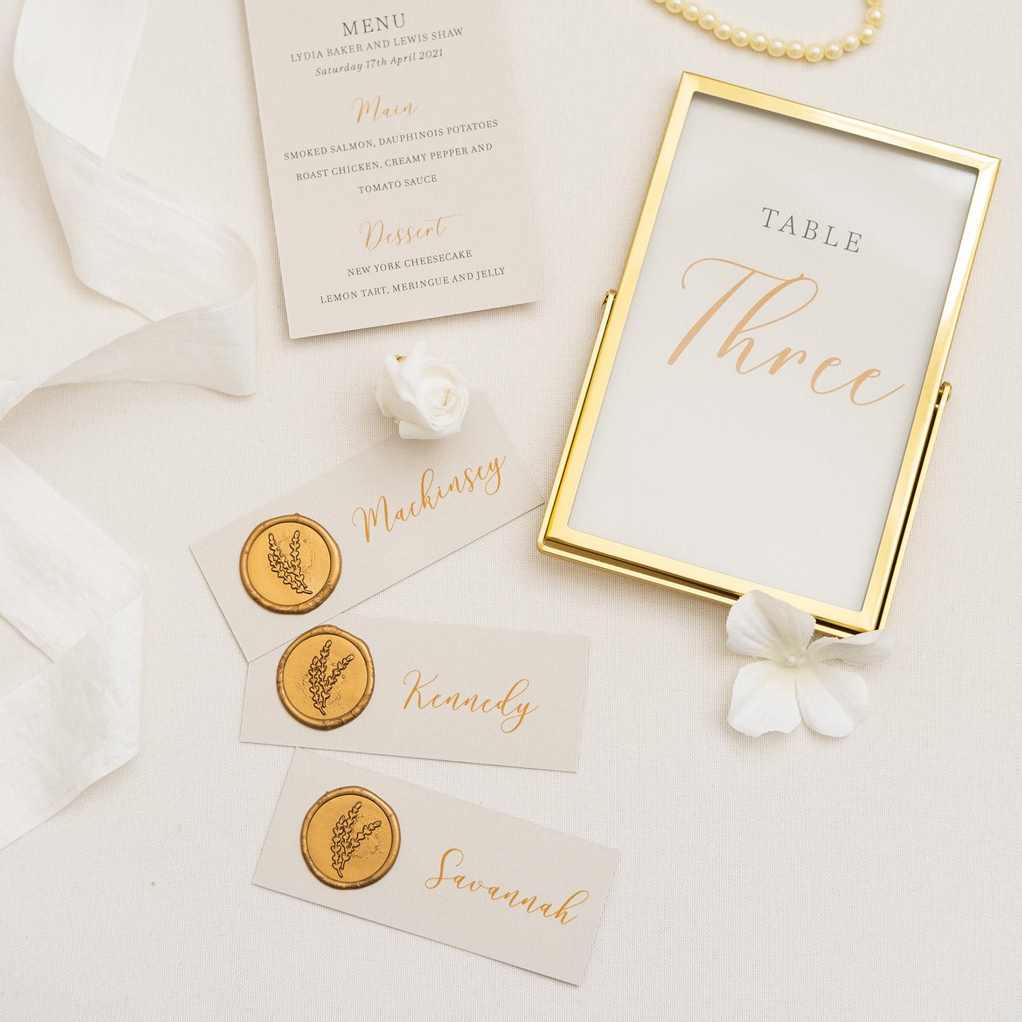 Personalised Place Cards With Gold Wax Seal